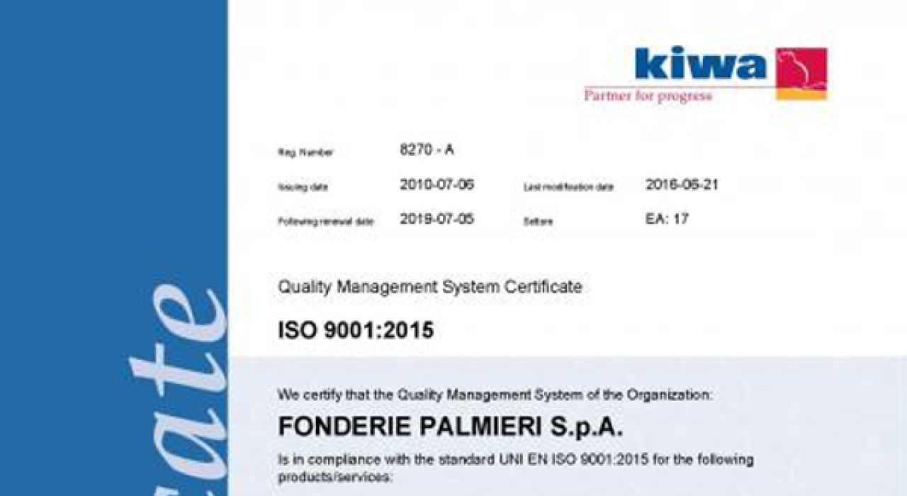 Certificato sistema gestione qualità ISO 9001:2015